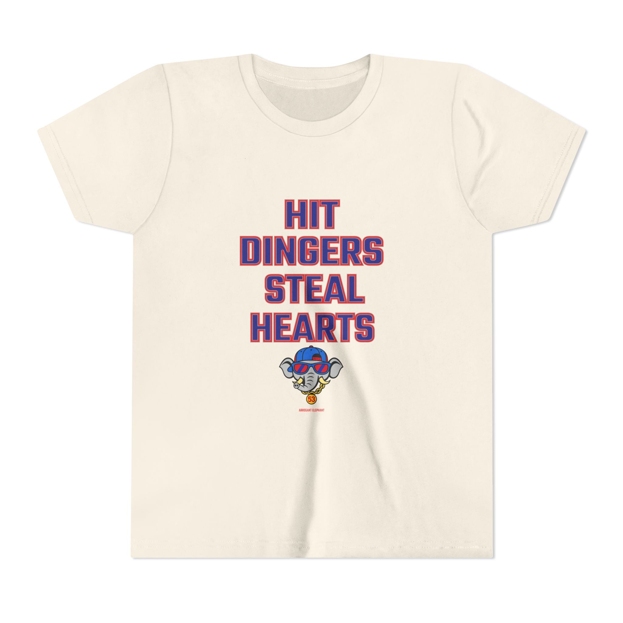Arrogant Elephant™ Youth Baseball Shirt – Hit Dingers Steal Hearts Tee