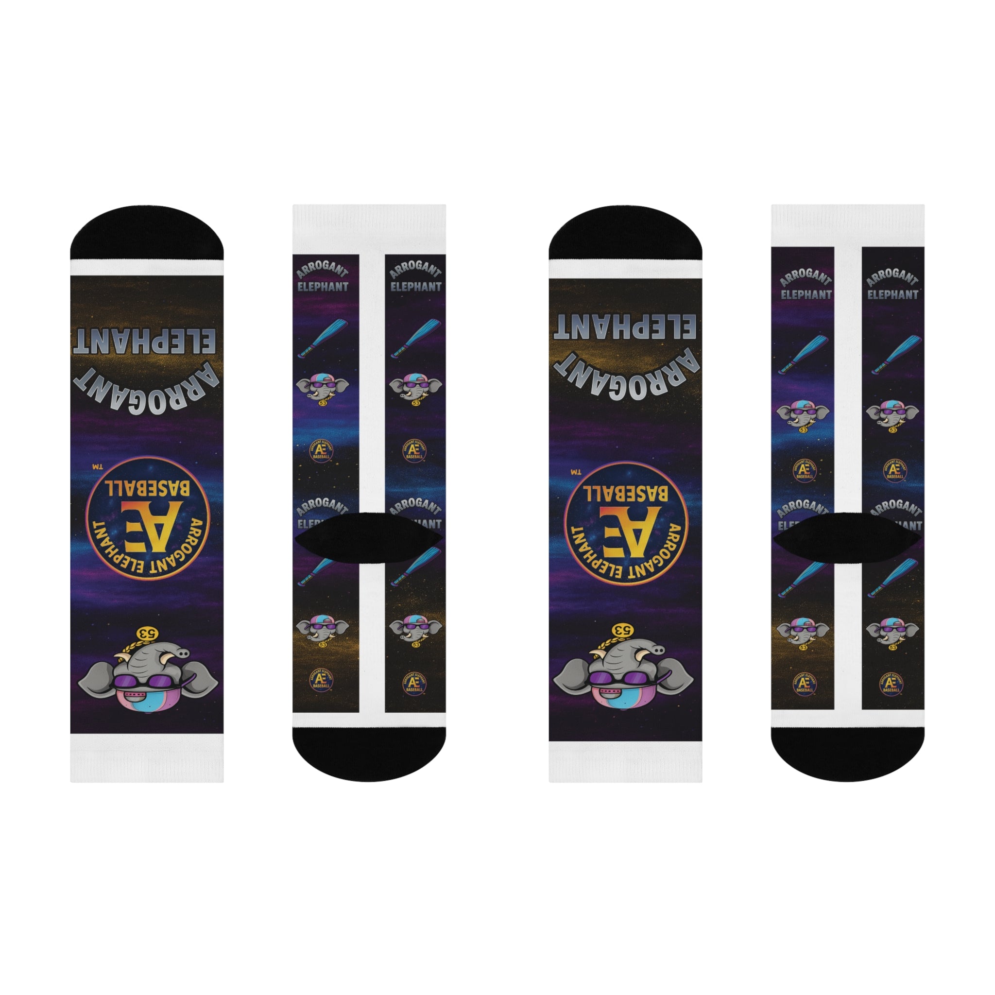 ARROGANT ELEPHANT™ Baseball Crew Socks (Elephant in Space)