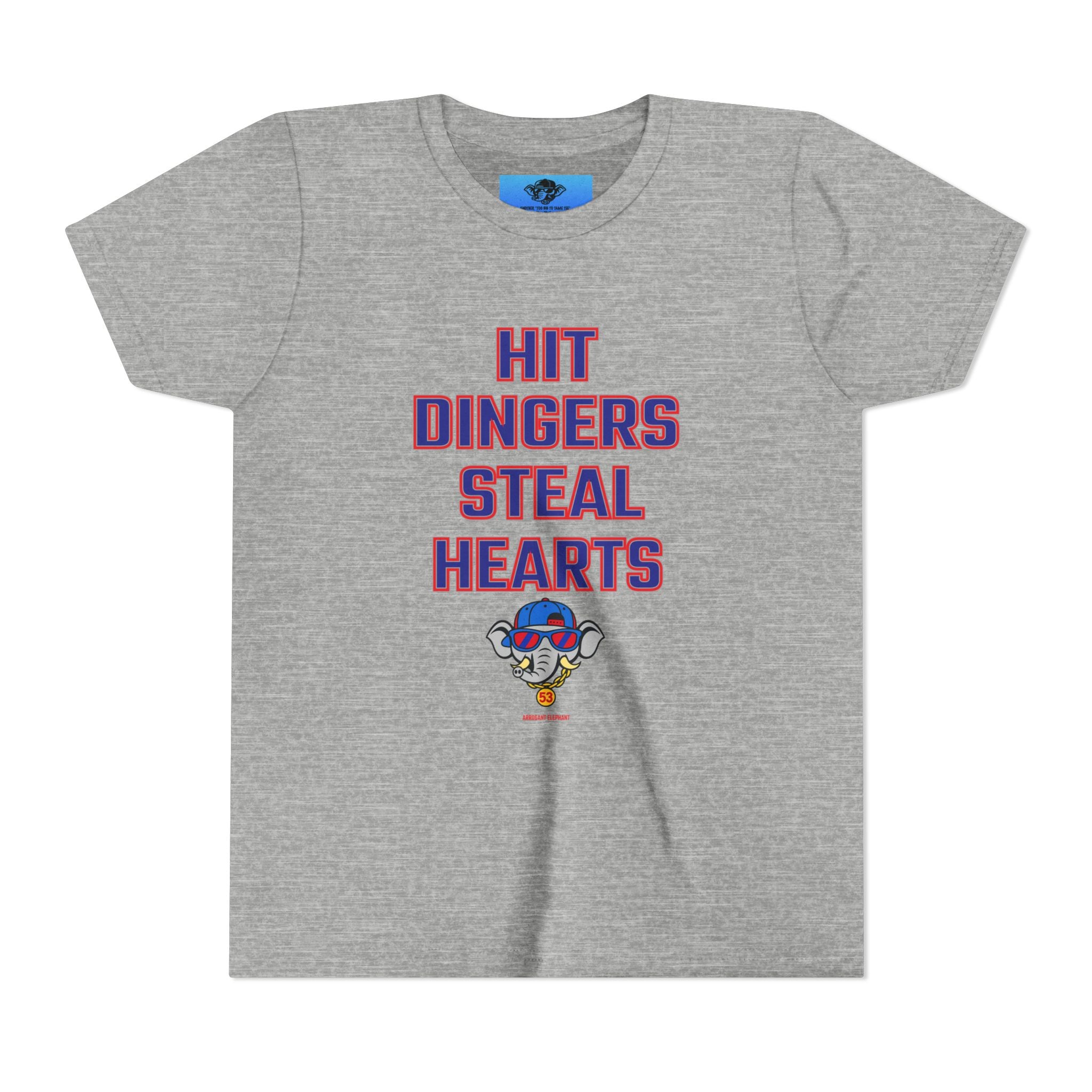 Arrogant Elephant™ Youth Baseball Shirt – Hit Dingers Steal Hearts Tee