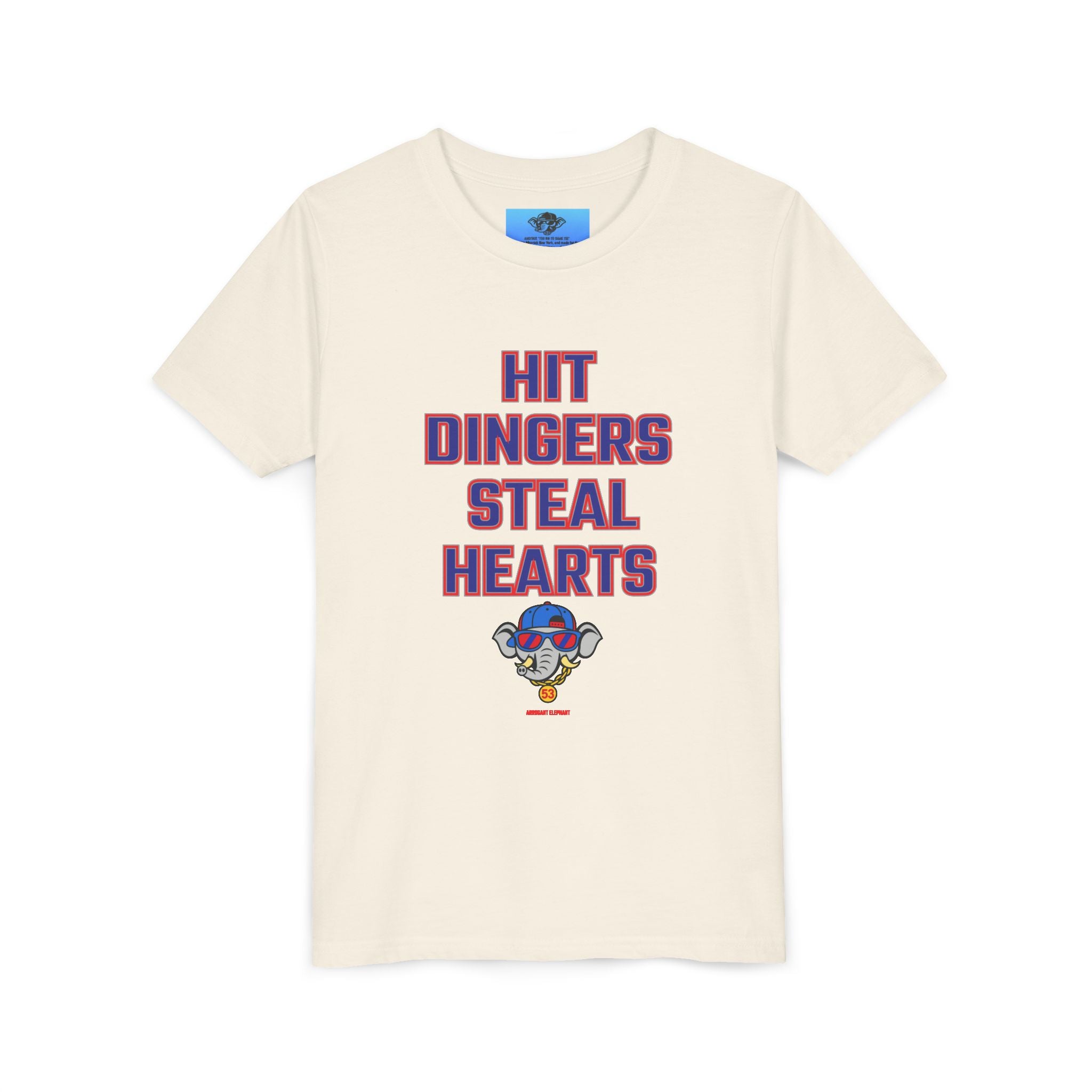 Arrogant Elephant™ Youth Baseball Shirt – Hit Dingers Steal Hearts Tee