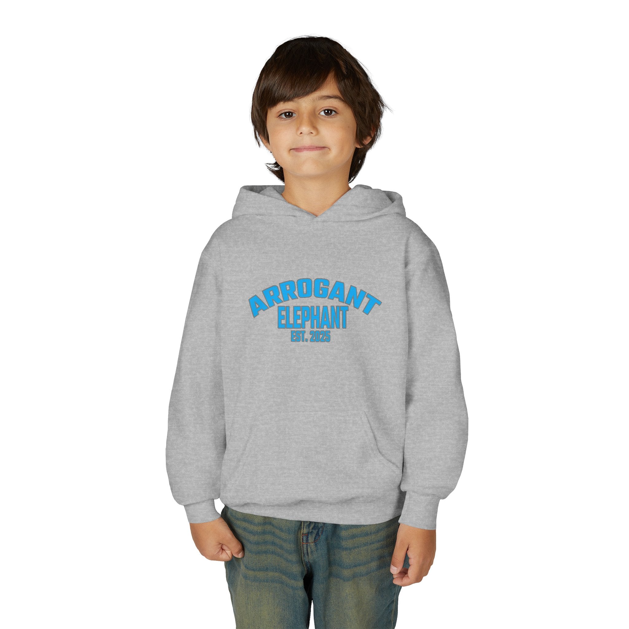 Arrogant Elephant™ Youth Hoodie – EST. 2025 - Retro Collegiate Graphic Sweatshirt