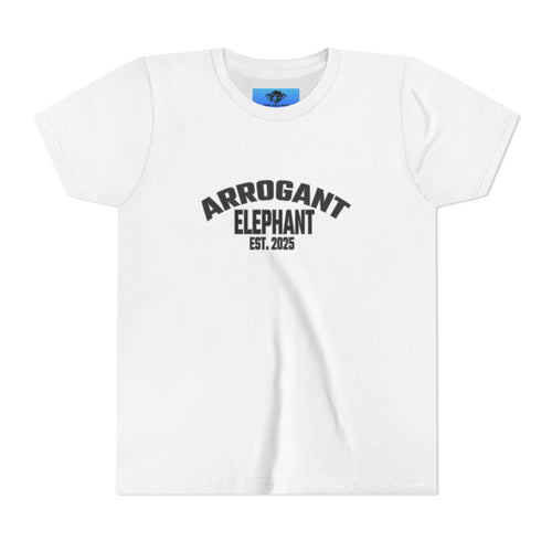 Arrogant Elephant Youth Tee — Retro Collegiate "Arrogant Elephant Est. 2025" Kids Shirt