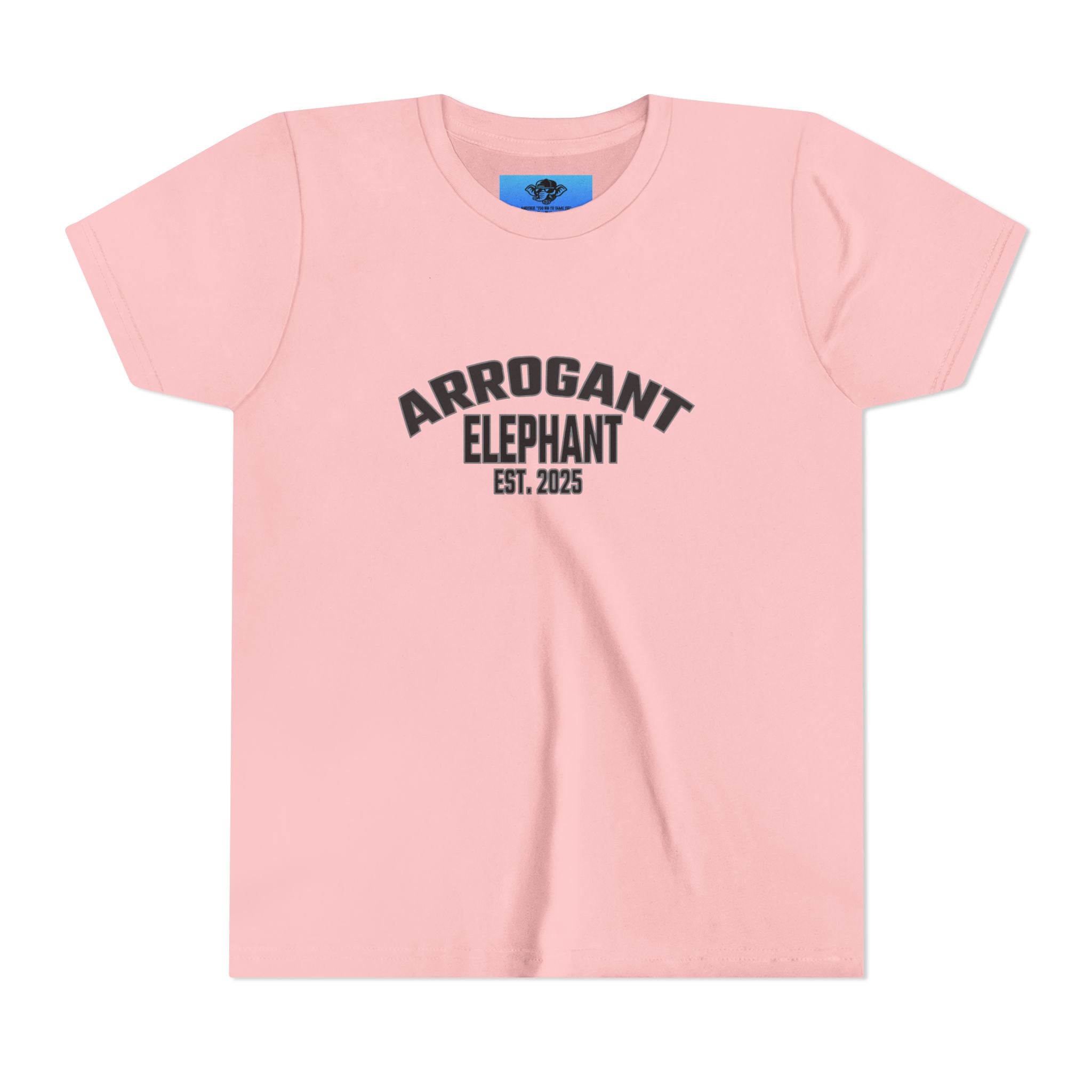 Arrogant Elephant Youth Tee — Retro Collegiate "Arrogant Elephant Est. 2025" Kids Shirt