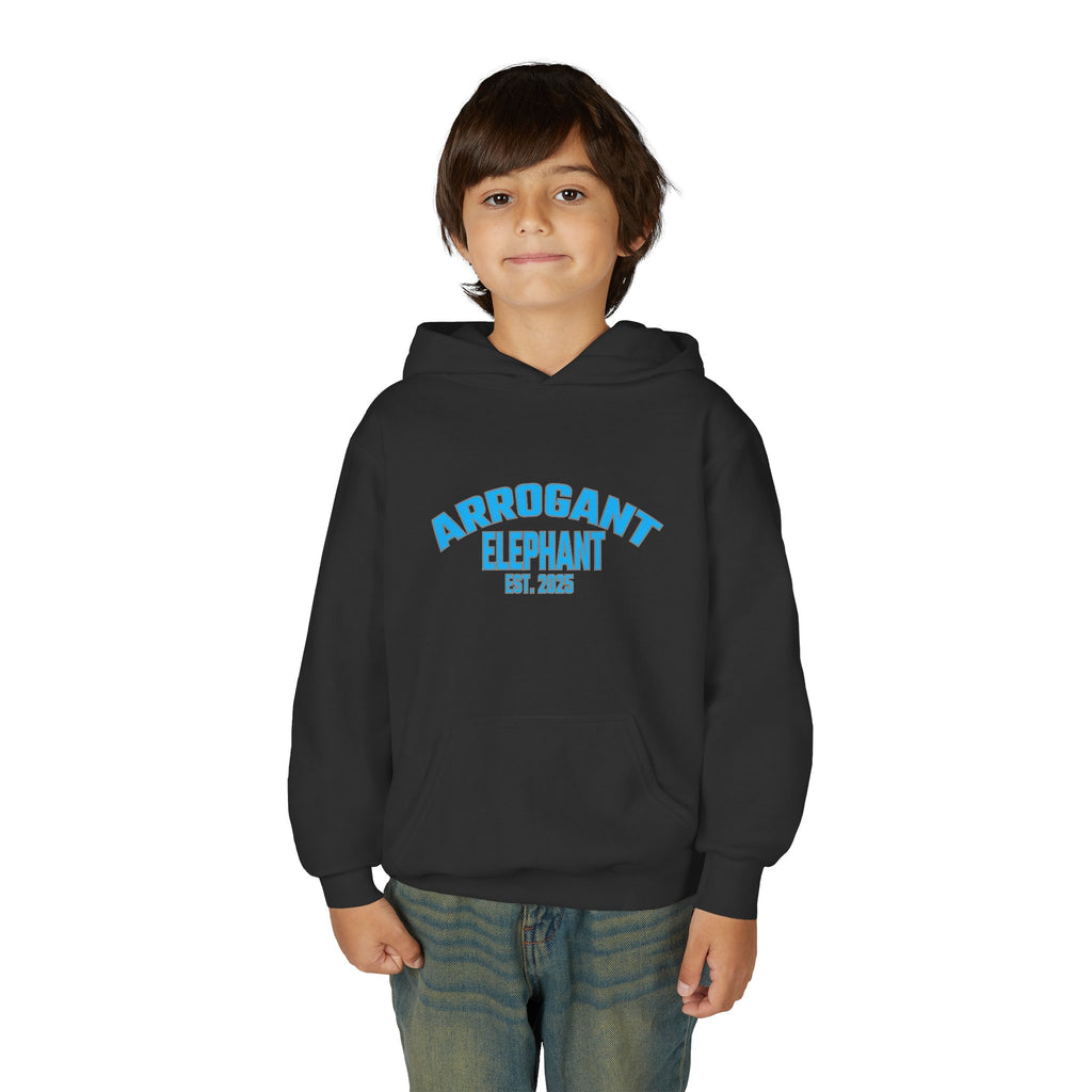Arrogant Elephant™ Youth Hoodie – EST. 2025 - Retro Collegiate Graphic Sweatshirt
