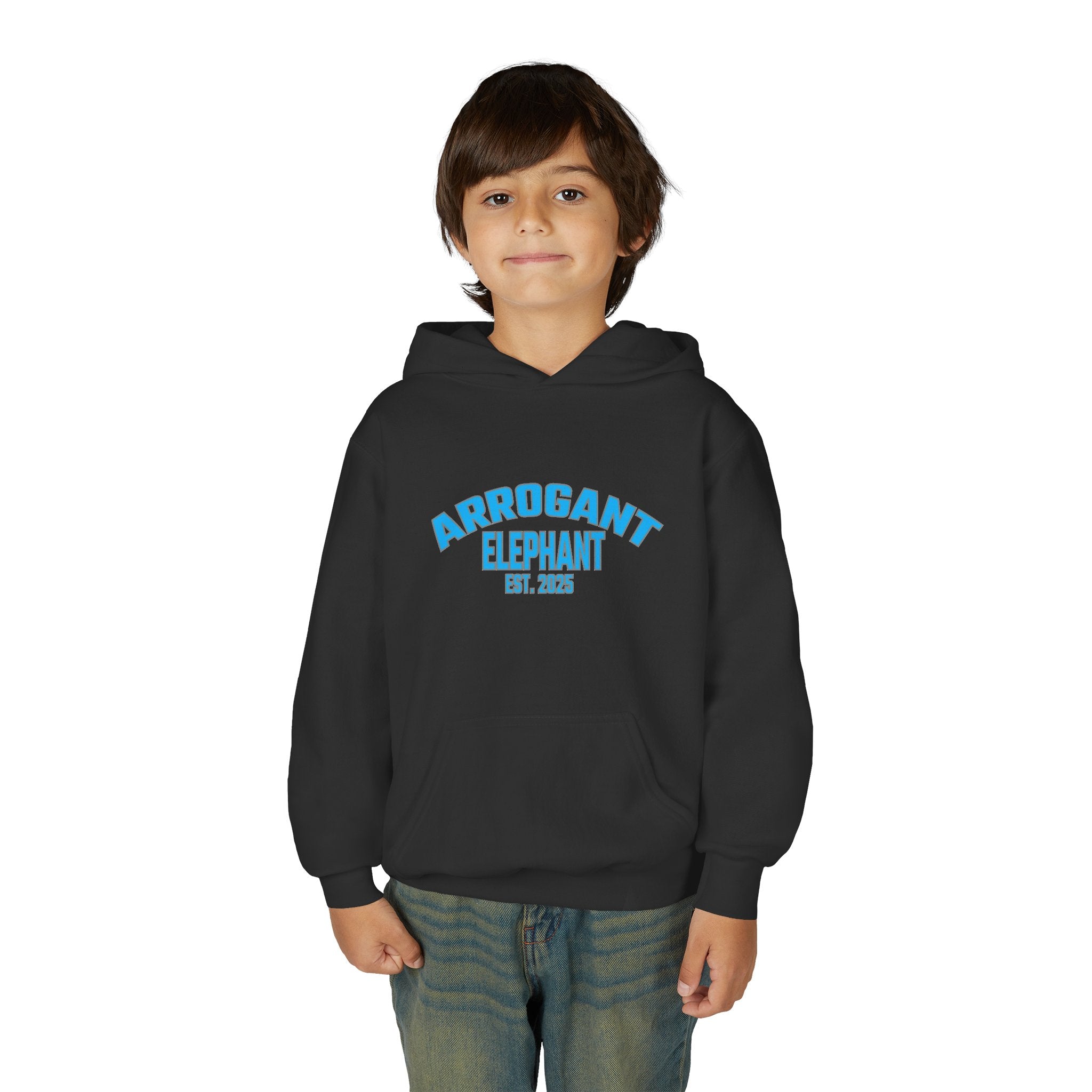 Arrogant Elephant™ Youth Hoodie – EST. 2025 - Retro Collegiate Graphic Sweatshirt