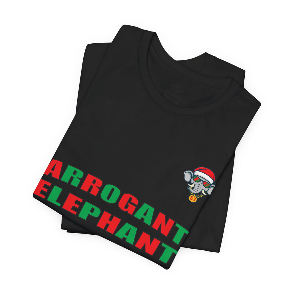 Arrogant Elephant Adult Christmas Tee — Retro Santa Elephant Holiday T-Shirt