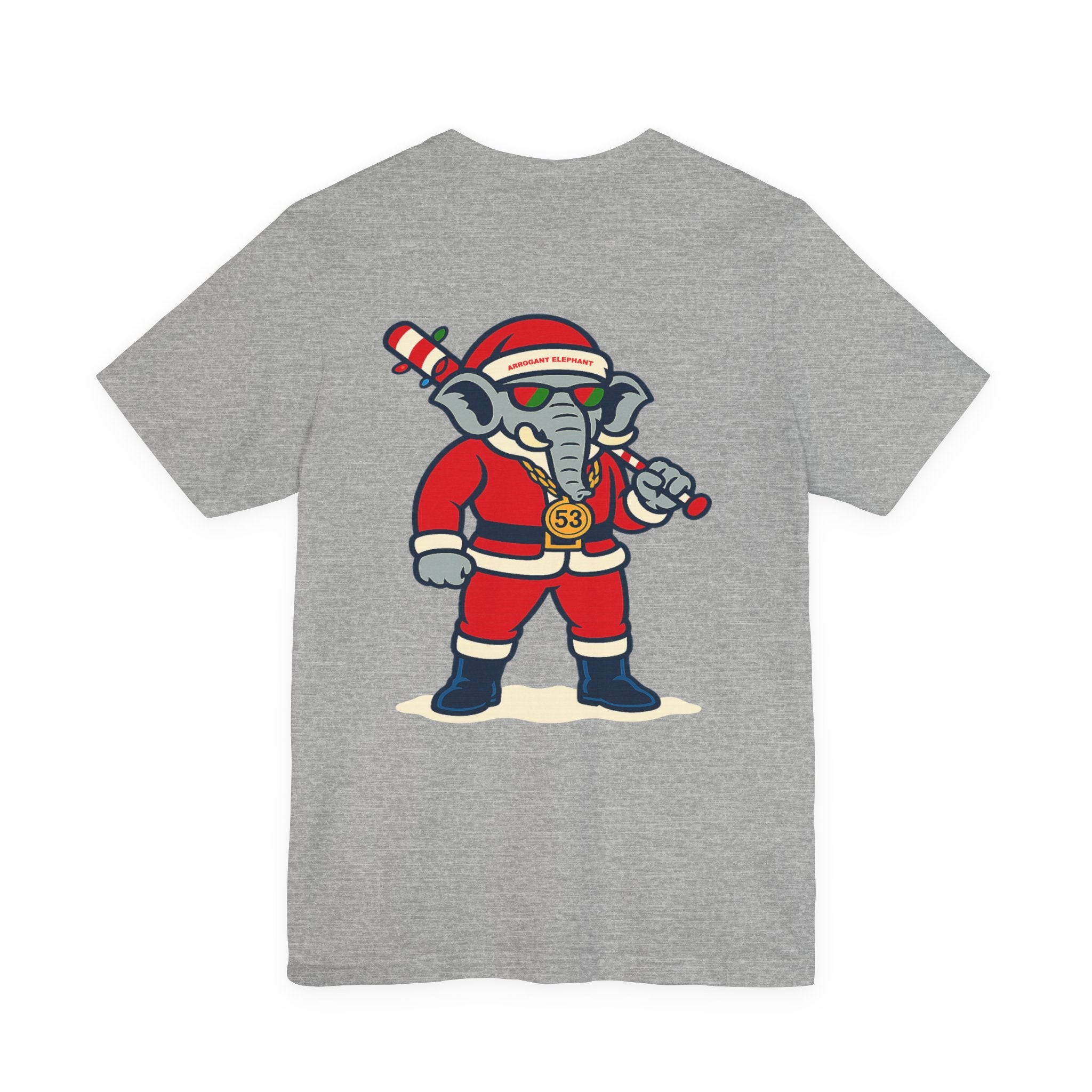 Arrogant Elephant Adult Christmas Tee — Retro Santa Elephant Holiday T-Shirt