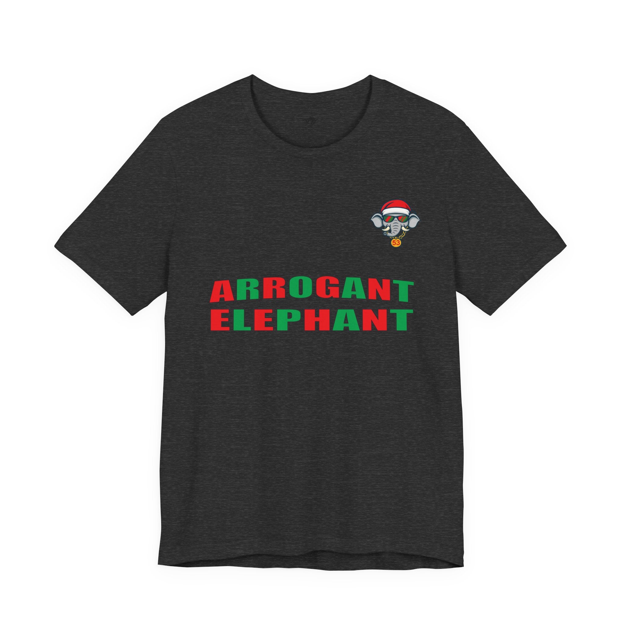 Arrogant Elephant Adult Christmas Tee — Retro Santa Elephant Holiday T-Shirt