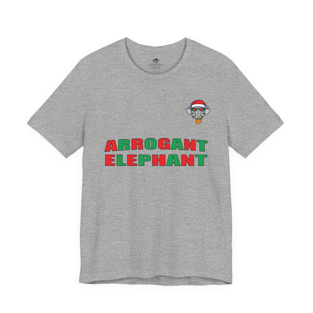 Arrogant Elephant Adult Christmas Tee — Retro Santa Elephant Holiday T-Shirt