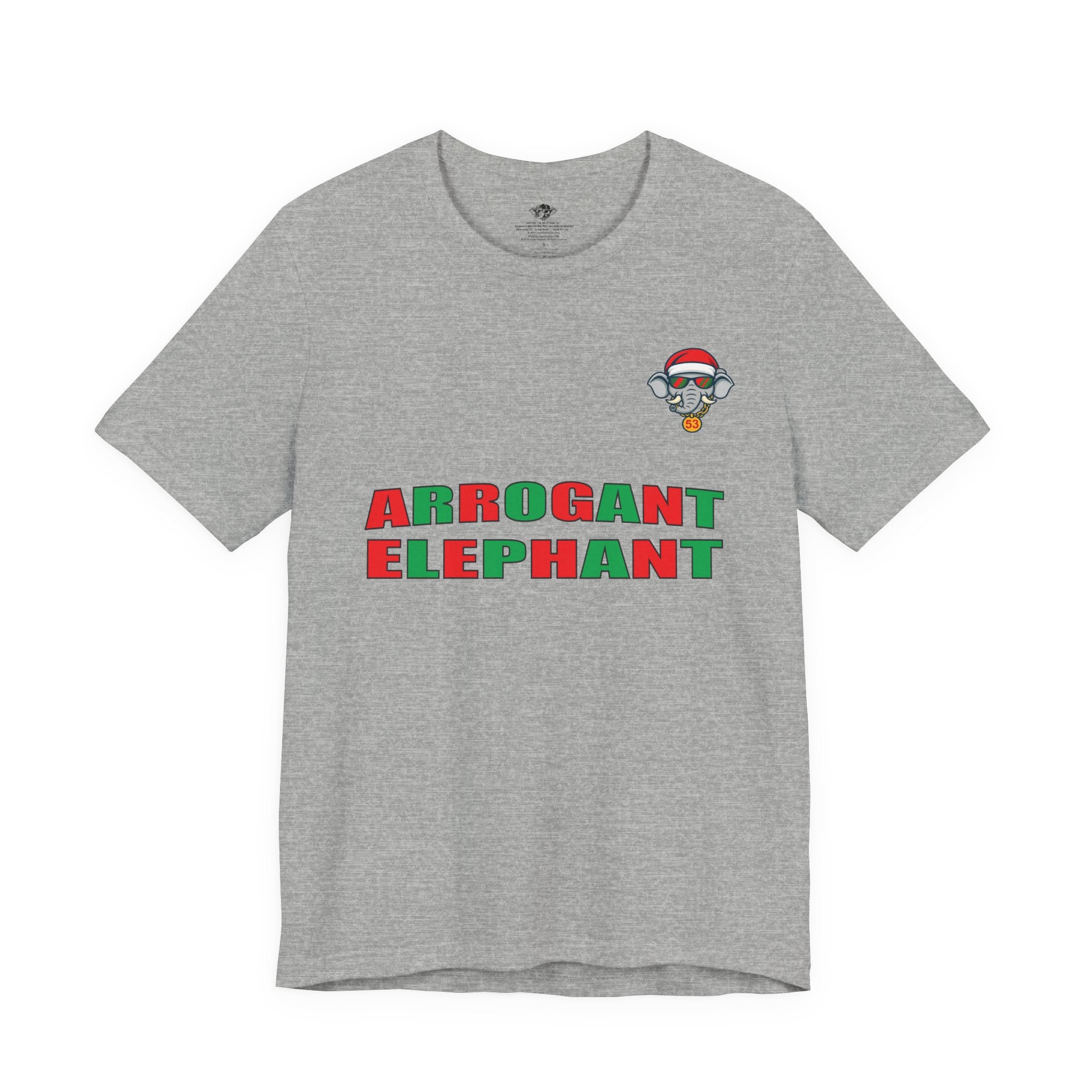 Arrogant Elephant Adult Christmas Tee — Retro Santa Elephant Holiday T-Shirt