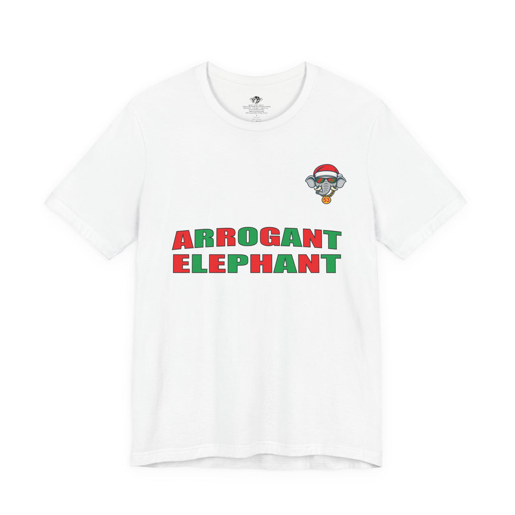 Arrogant Elephant Adult Christmas Tee — Retro Santa Elephant Holiday T-Shirt