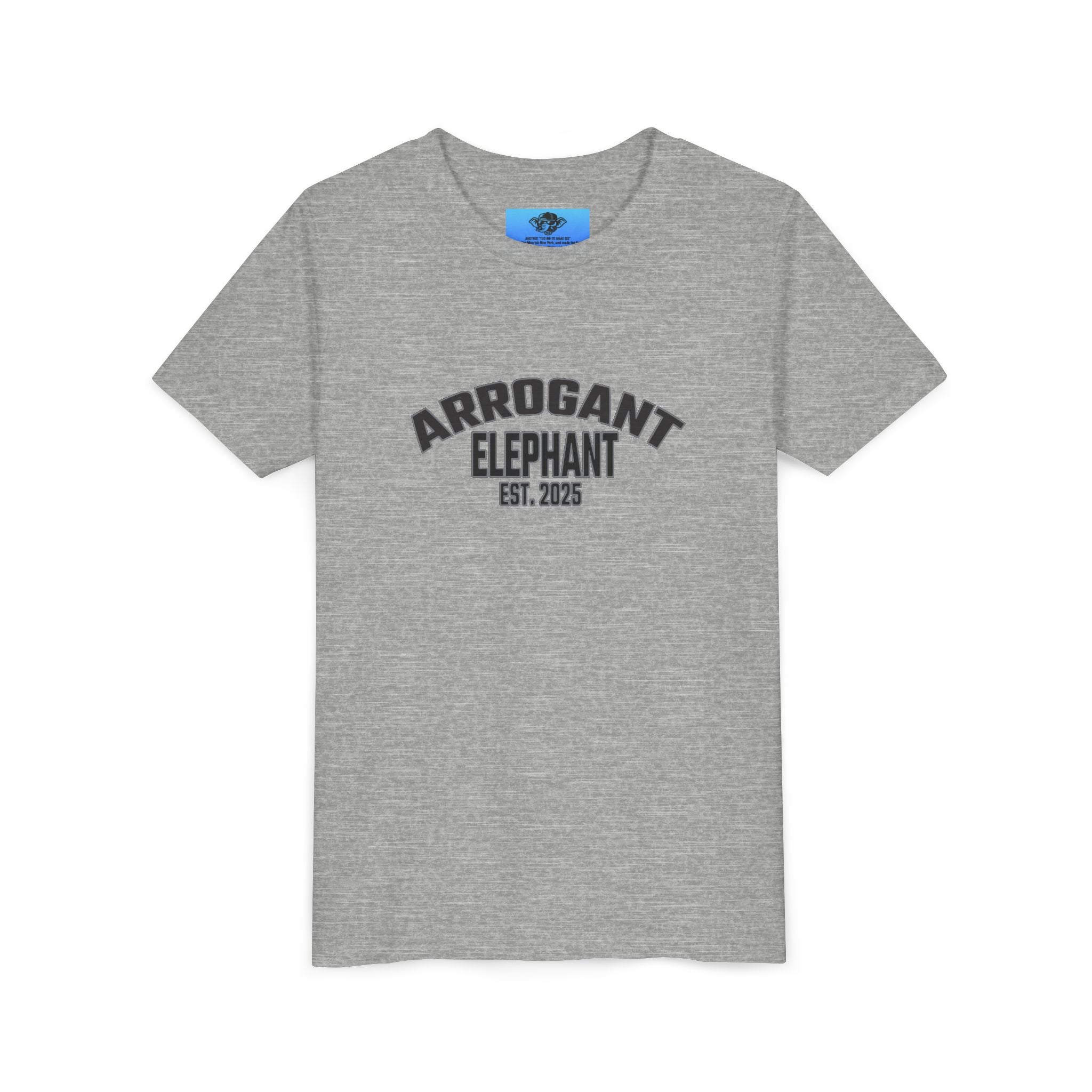 Arrogant Elephant Youth Tee — Retro Collegiate "Arrogant Elephant Est. 2025" Kids Shirt