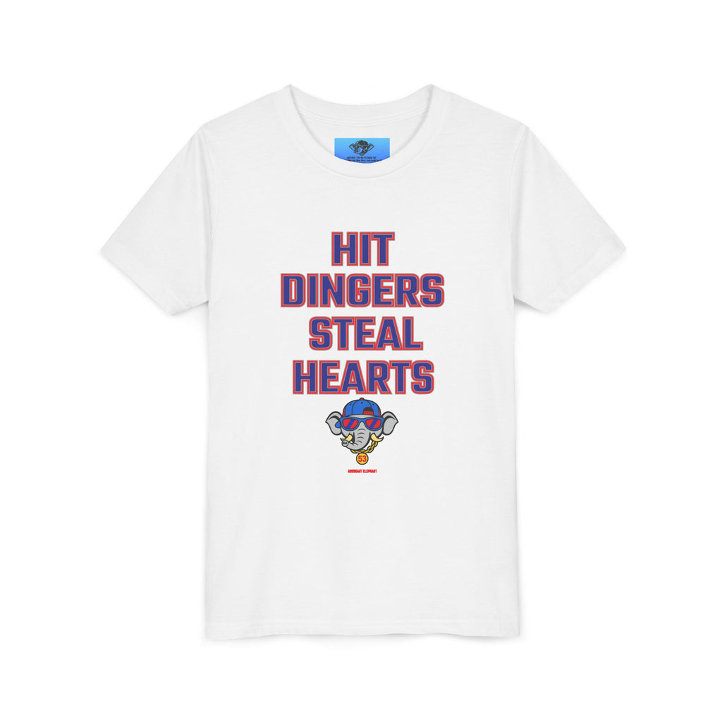 Arrogant Elephant™ Youth Baseball Shirt – Hit Dingers Steal Hearts Tee