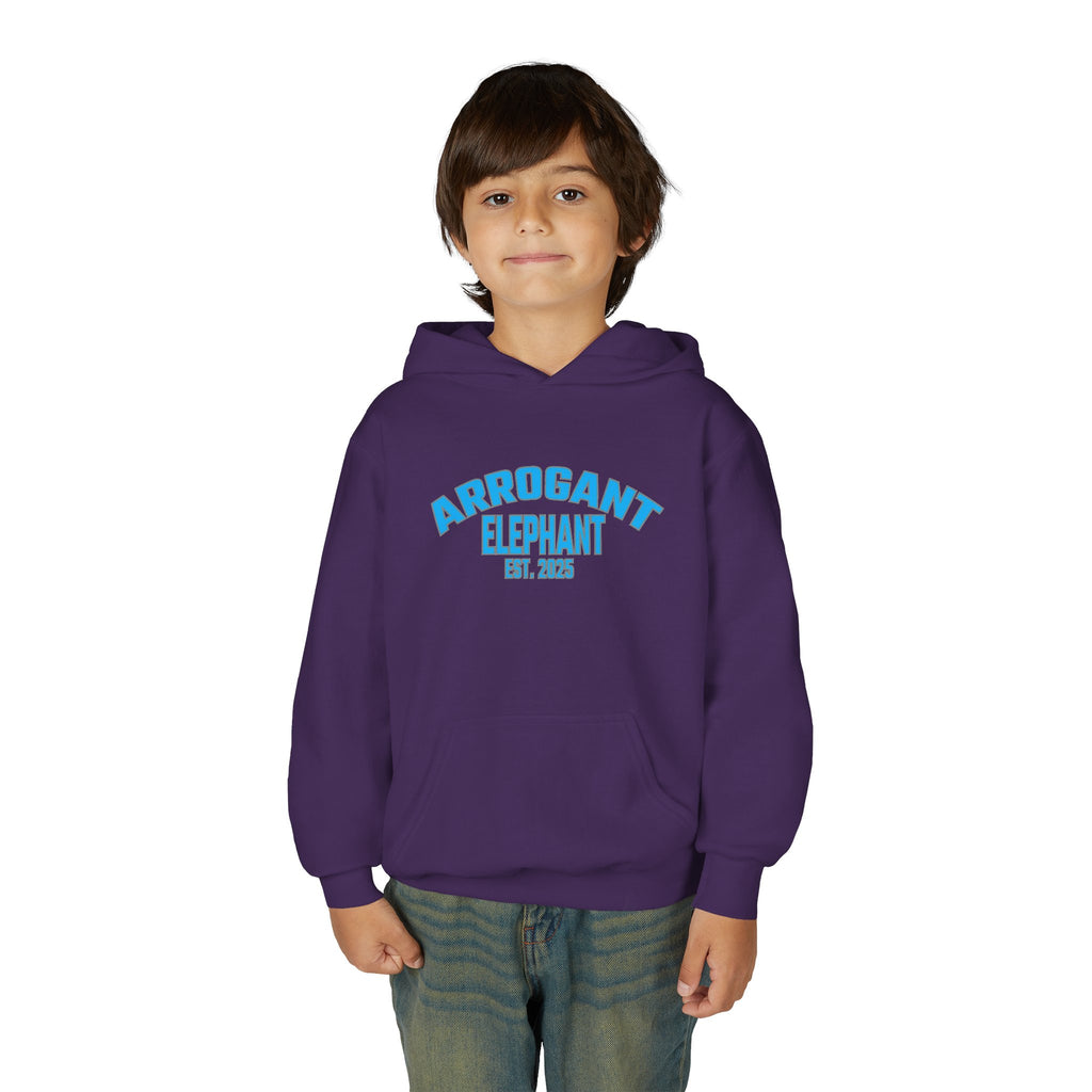 Arrogant Elephant™ Youth Hoodie – EST. 2025 - Retro Collegiate Graphic Sweatshirt