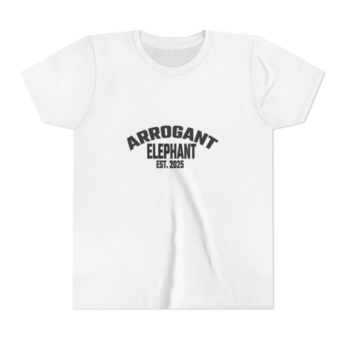 Arrogant Elephant Youth Tee — Retro Collegiate "Arrogant Elephant Est. 2025" Kids Shirt