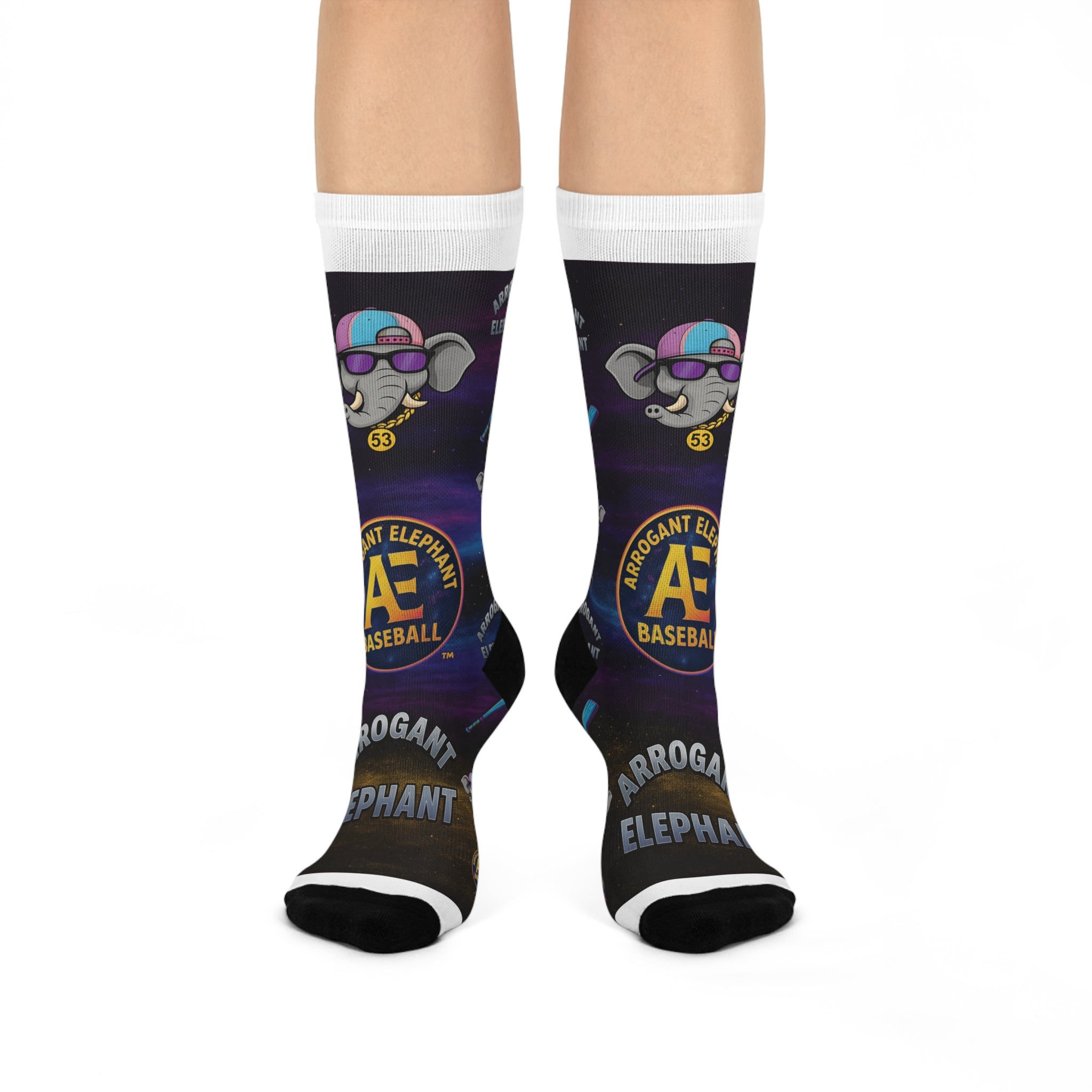 ARROGANT ELEPHANT™ Baseball Crew Socks (Elephant in Space)