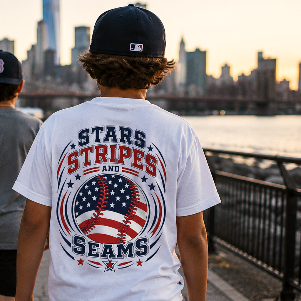 Youth Tee — "Stars, Stripes and Seams" Patriotic Baseball Shirt