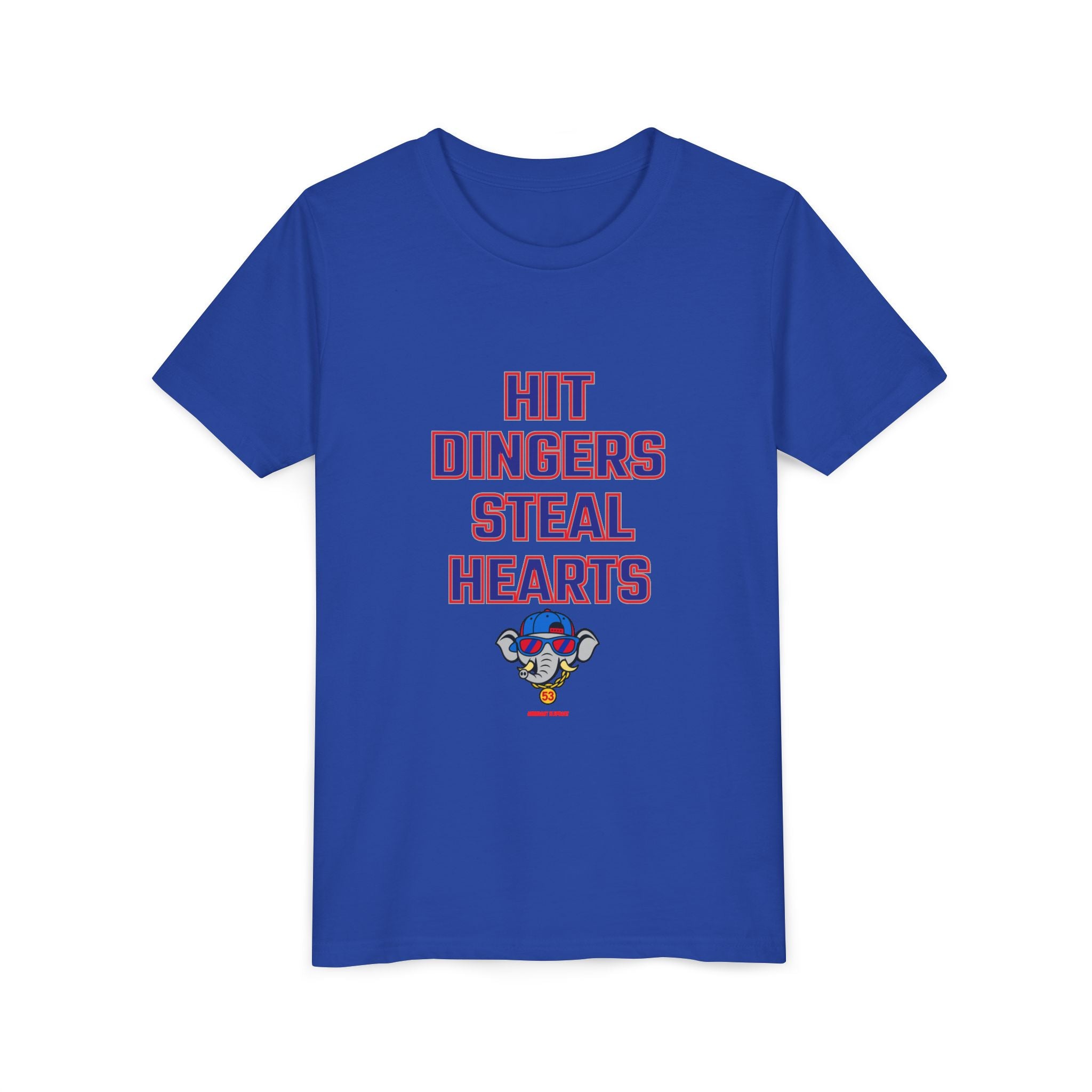 Arrogant Elephant™ Youth Baseball Shirt – Hit Dingers Steal Hearts Tee