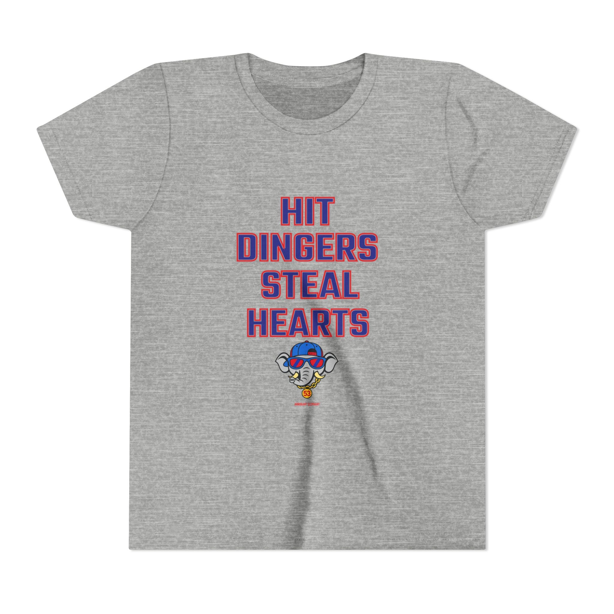 Arrogant Elephant™ Youth Baseball Shirt – Hit Dingers Steal Hearts Tee