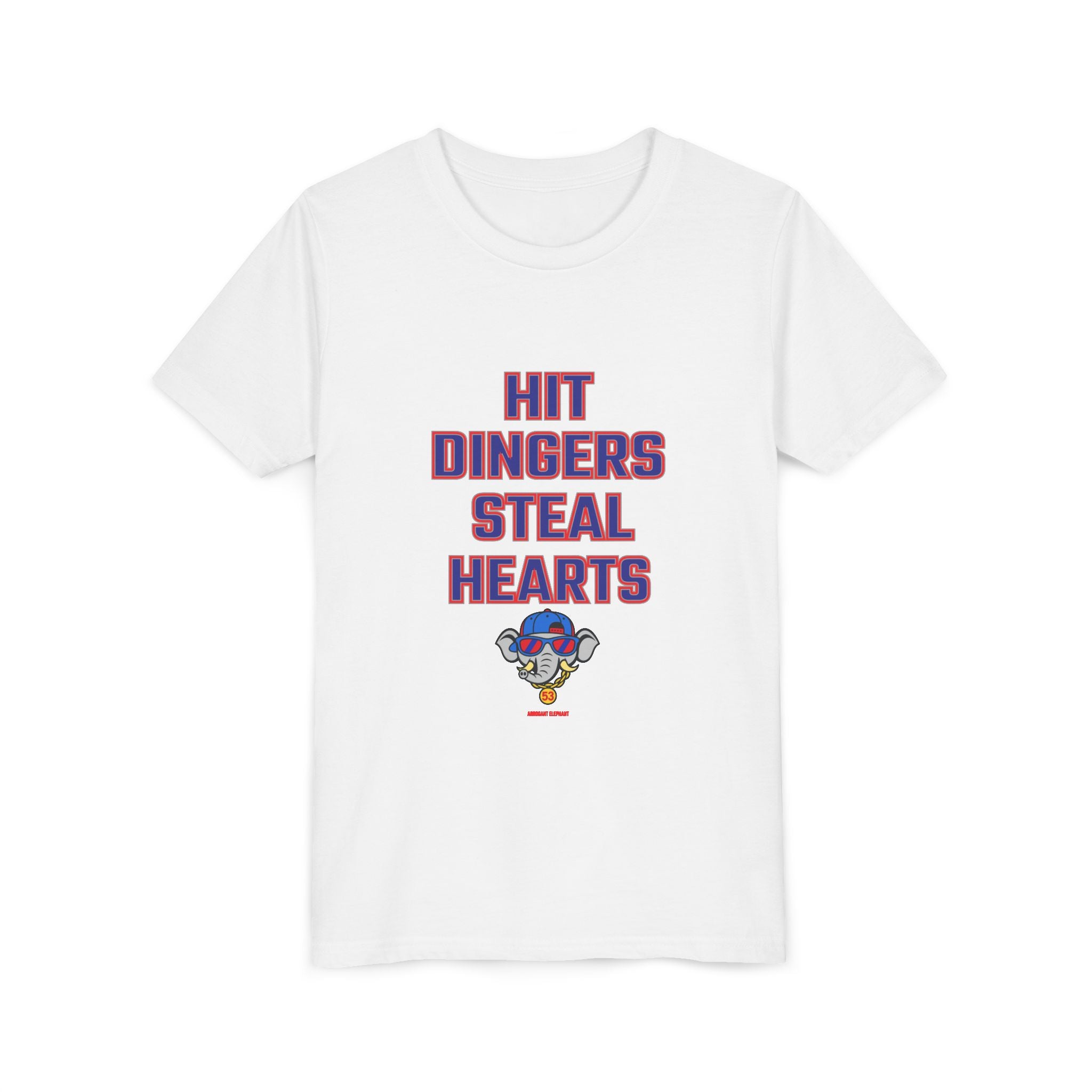 Arrogant Elephant™ Youth Baseball Shirt – Hit Dingers Steal Hearts Tee