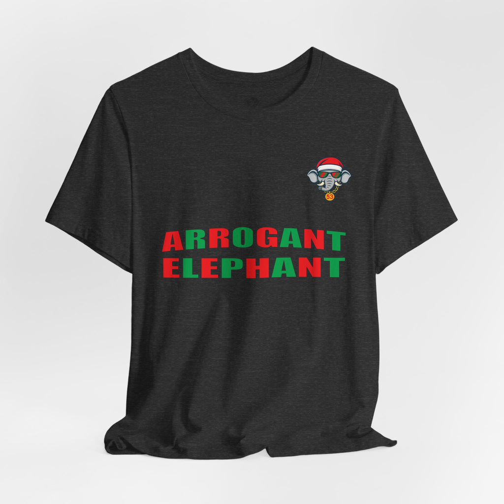 Arrogant Elephant Adult Christmas Tee — Retro Santa Elephant Holiday T-Shirt