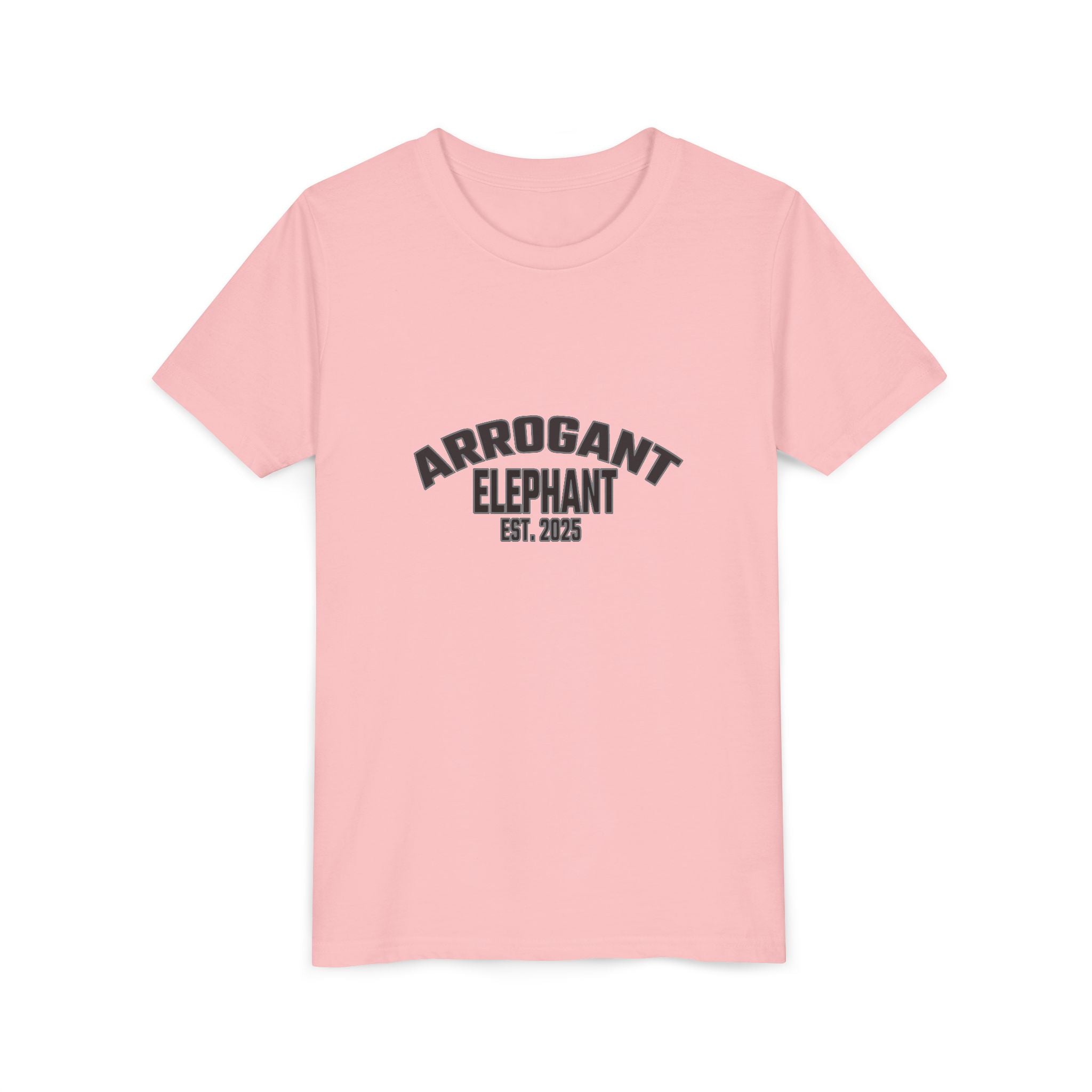 Arrogant Elephant Youth Tee — Retro Collegiate "Arrogant Elephant Est. 2025" Kids Shirt
