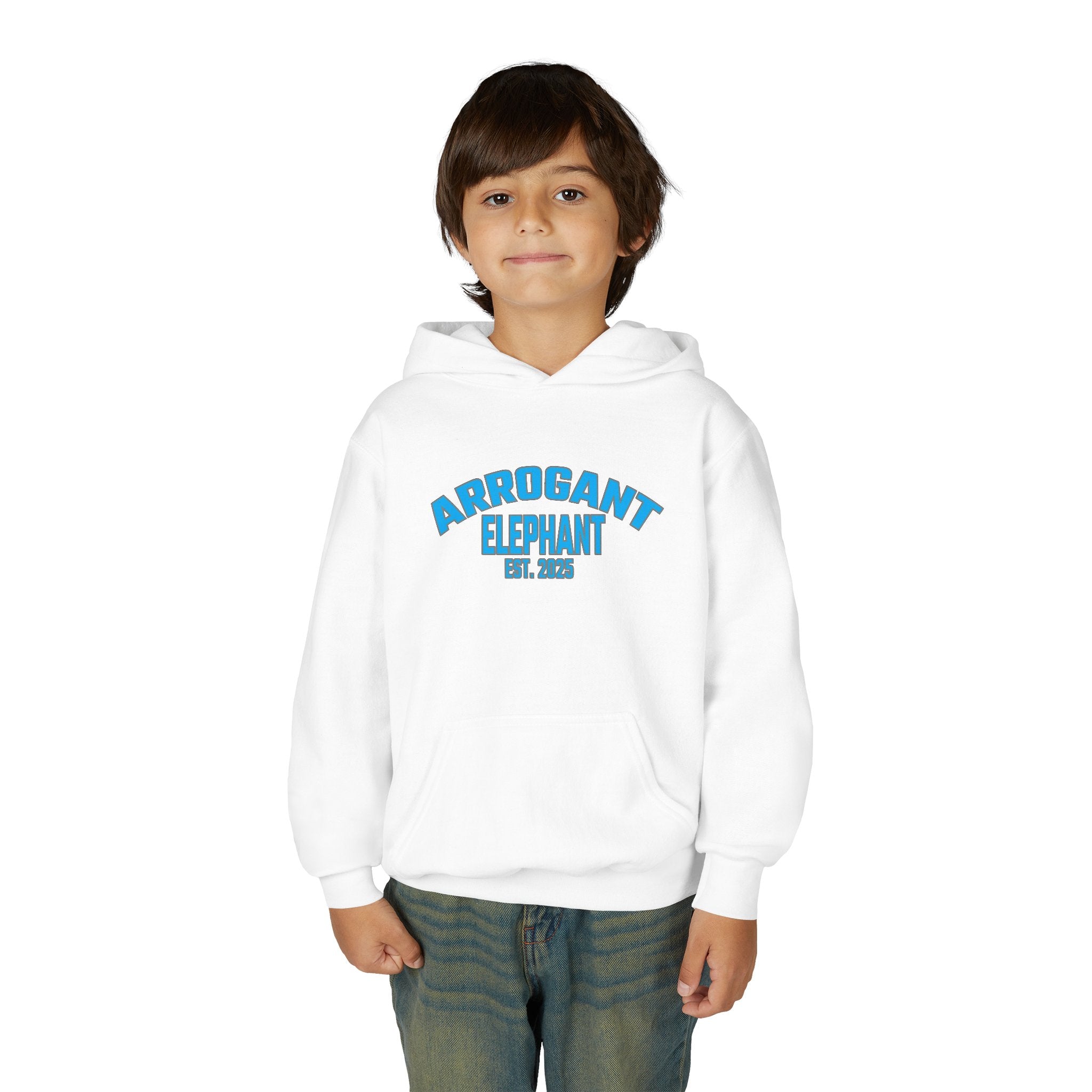 Arrogant Elephant™ Youth Hoodie – EST. 2025 - Retro Collegiate Graphic Sweatshirt