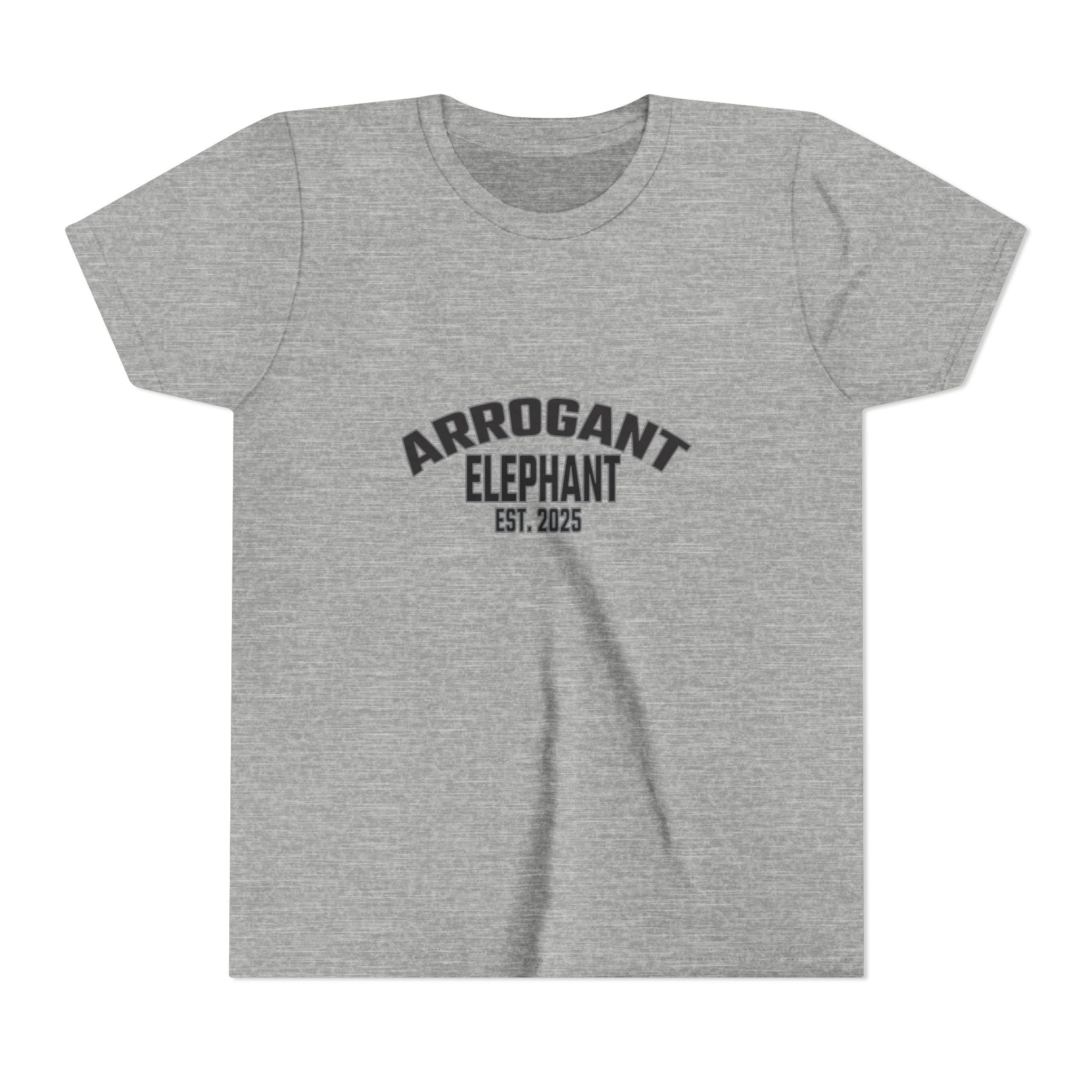 Arrogant Elephant Youth Tee — Retro Collegiate "Arrogant Elephant Est. 2025" Kids Shirt