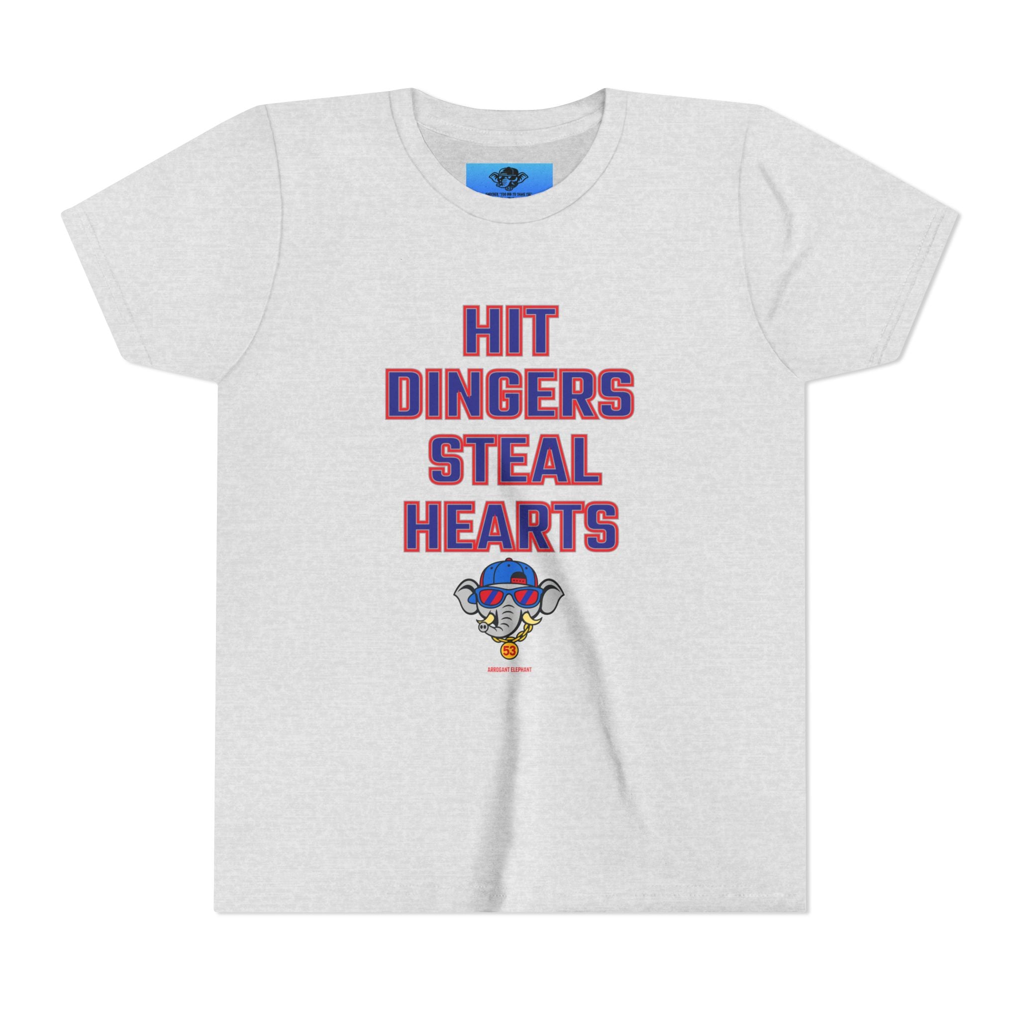 Arrogant Elephant™ Youth Baseball Shirt – Hit Dingers Steal Hearts Tee