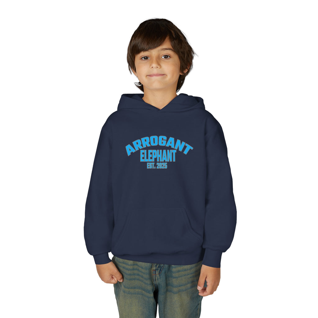 Arrogant Elephant™ Youth Hoodie – EST. 2025 - Retro Collegiate Graphic Sweatshirt