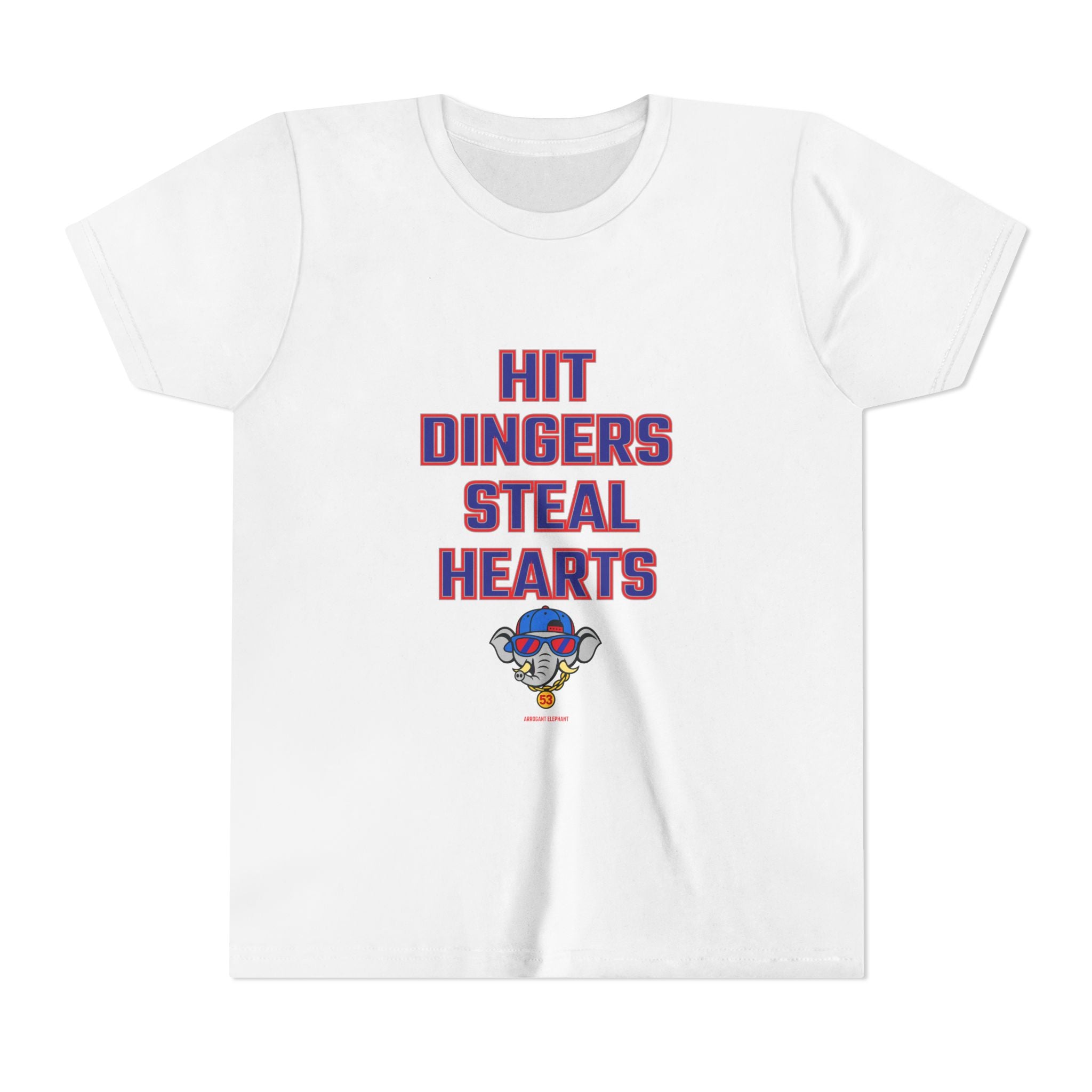 Arrogant Elephant™ Youth Baseball Shirt – Hit Dingers Steal Hearts Tee