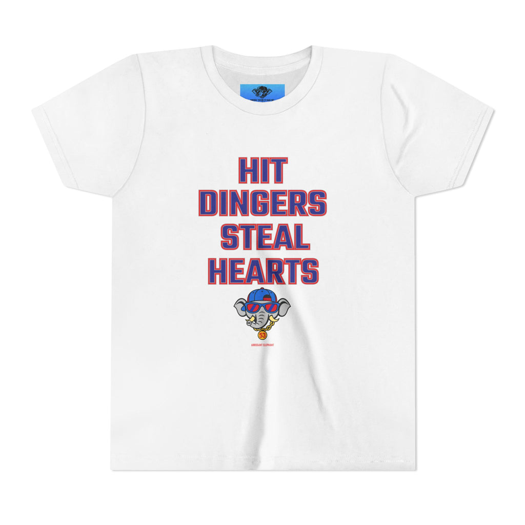Arrogant Elephant™ Youth Baseball Shirt – Hit Dingers Steal Hearts Tee