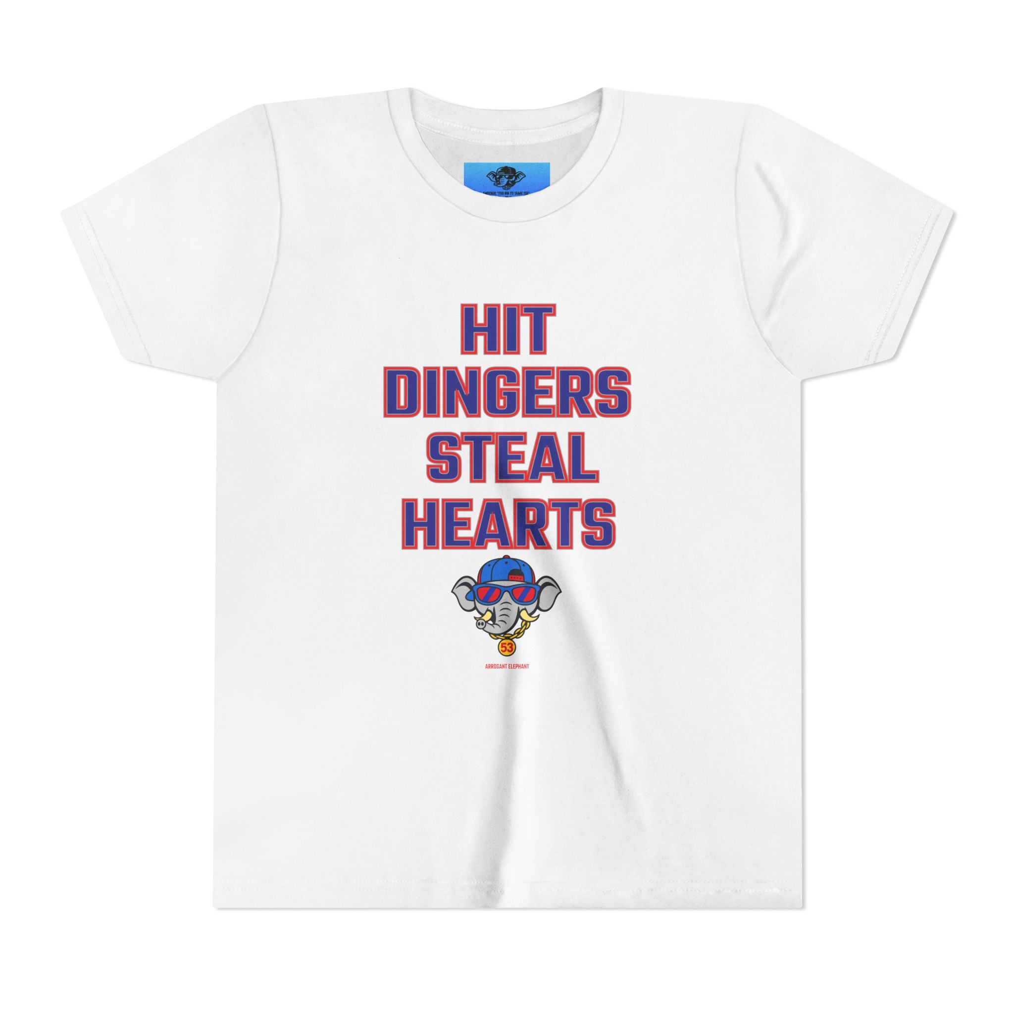Arrogant Elephant™ Youth Baseball Shirt – Hit Dingers Steal Hearts Tee