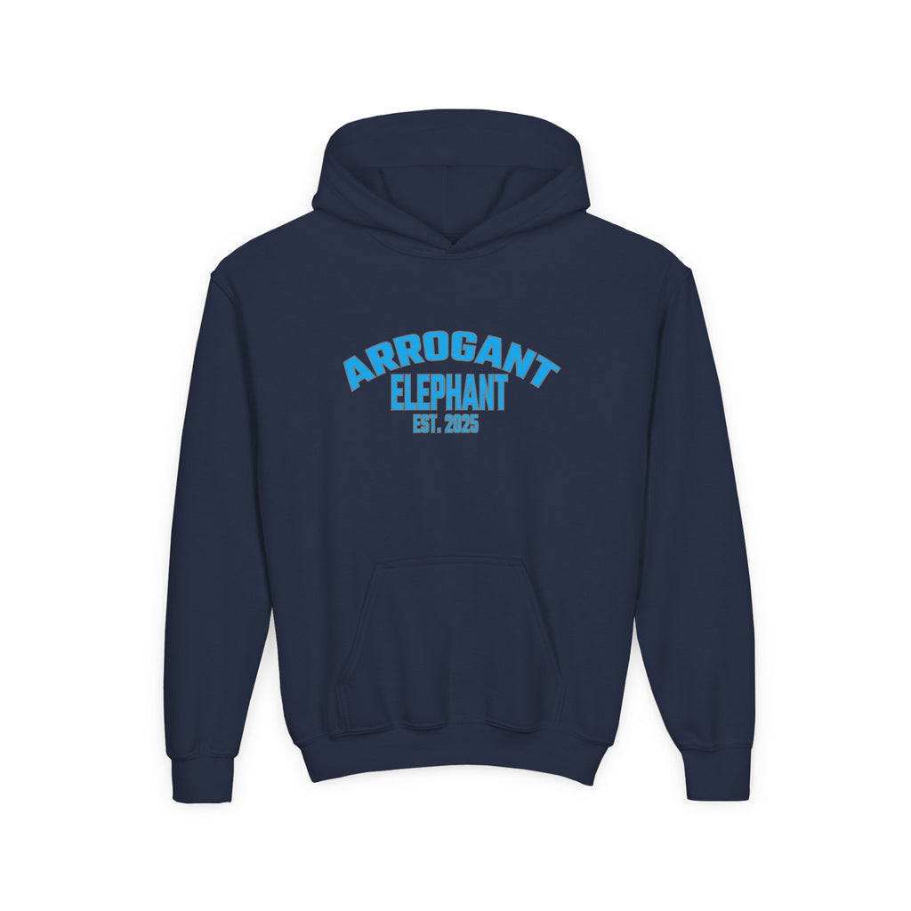 Arrogant Elephant™ Youth Hoodie – EST. 2025 - Retro Collegiate Graphic Sweatshirt