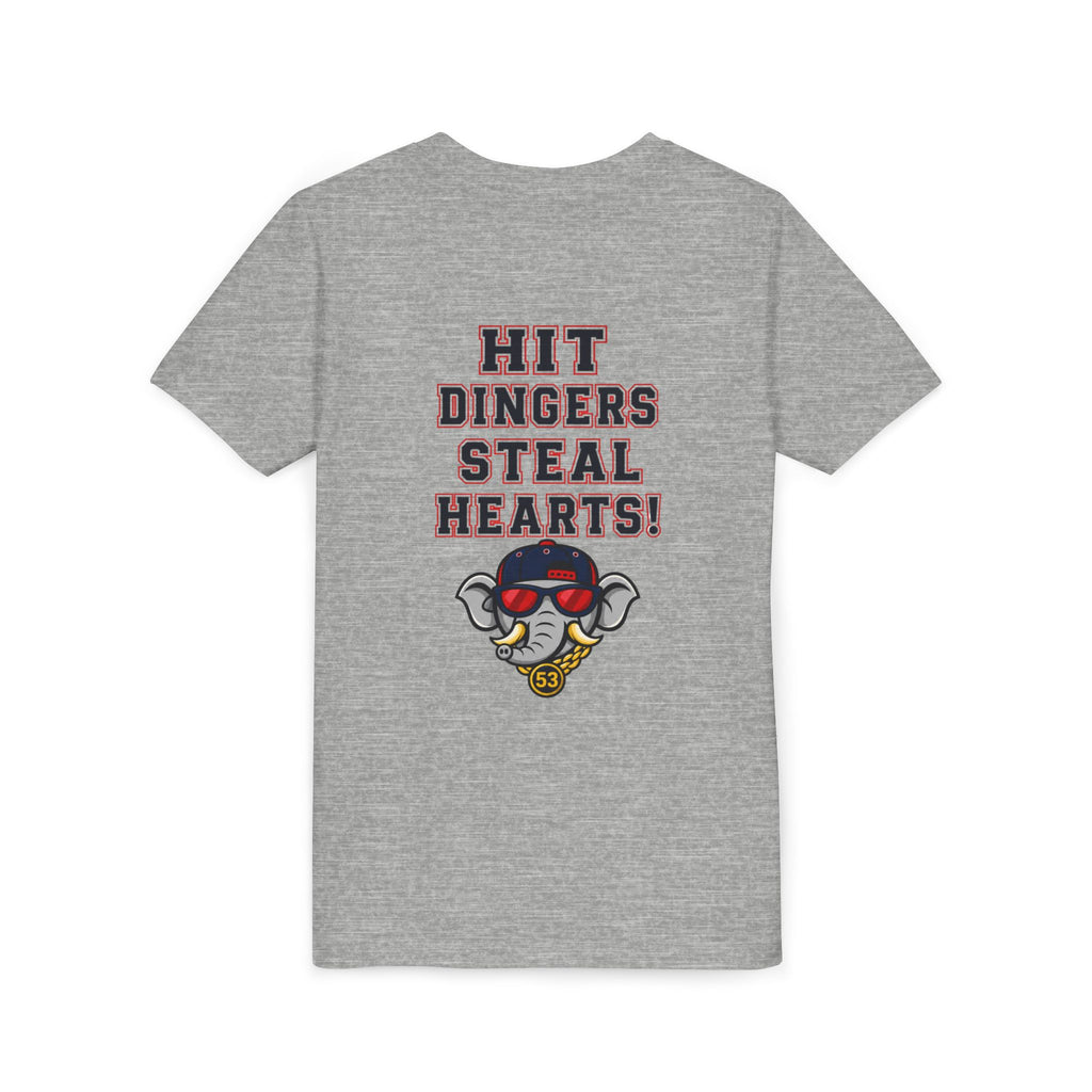 Arrogant Elephant™ Youth Baseball Shirt – Hit Dingers Steal Hearts Tee