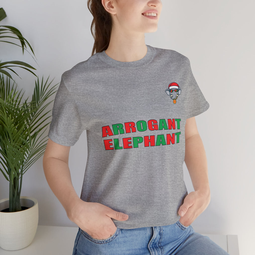 Arrogant Elephant Adult Christmas Tee — Retro Santa Elephant Holiday T-Shirt