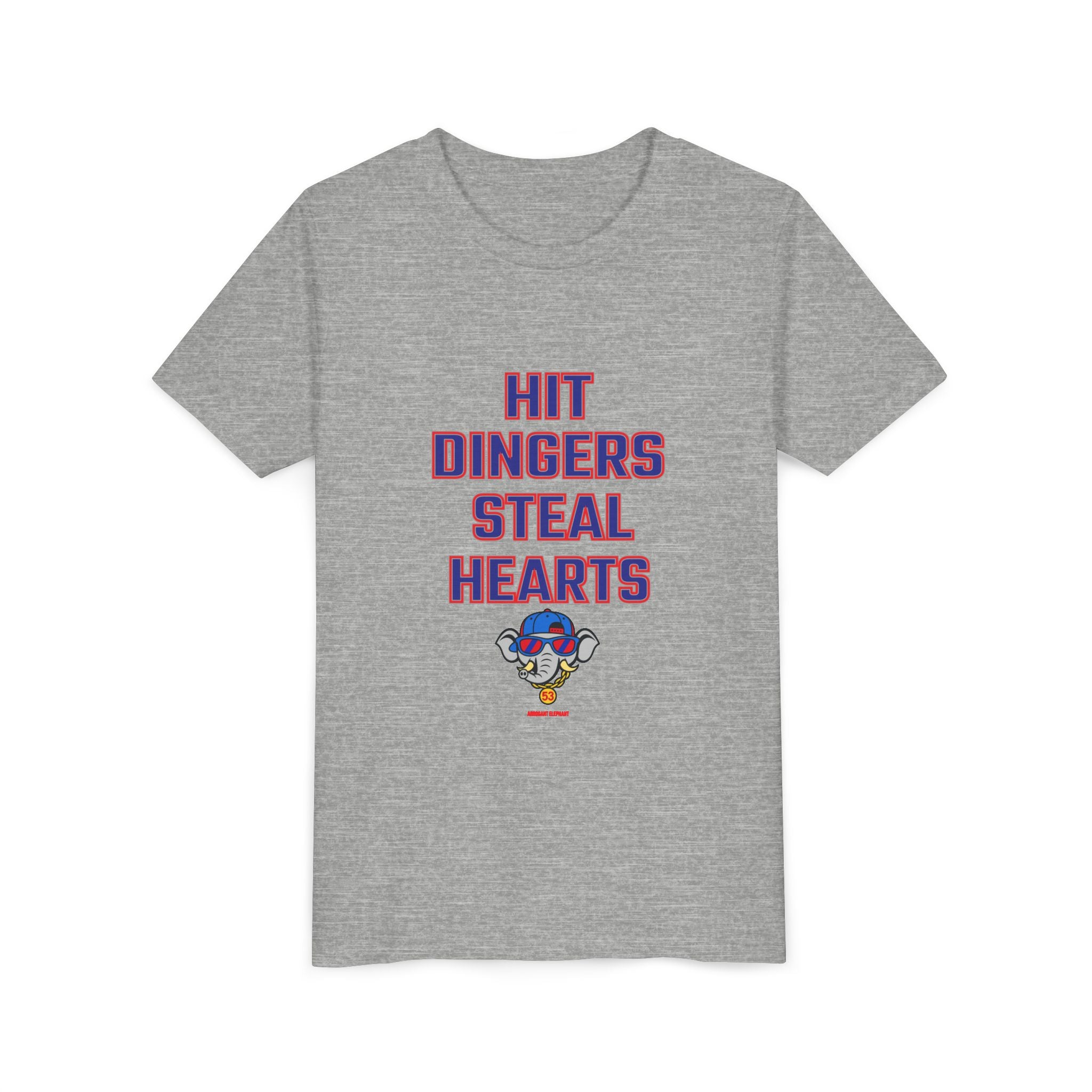 Arrogant Elephant™ Youth Baseball Shirt – Hit Dingers Steal Hearts Tee