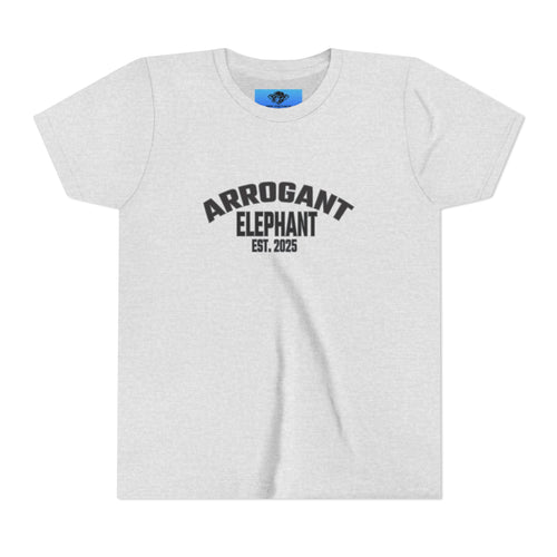Arrogant Elephant Youth Tee — Retro Collegiate "Arrogant Elephant Est. 2025" Kids Shirt