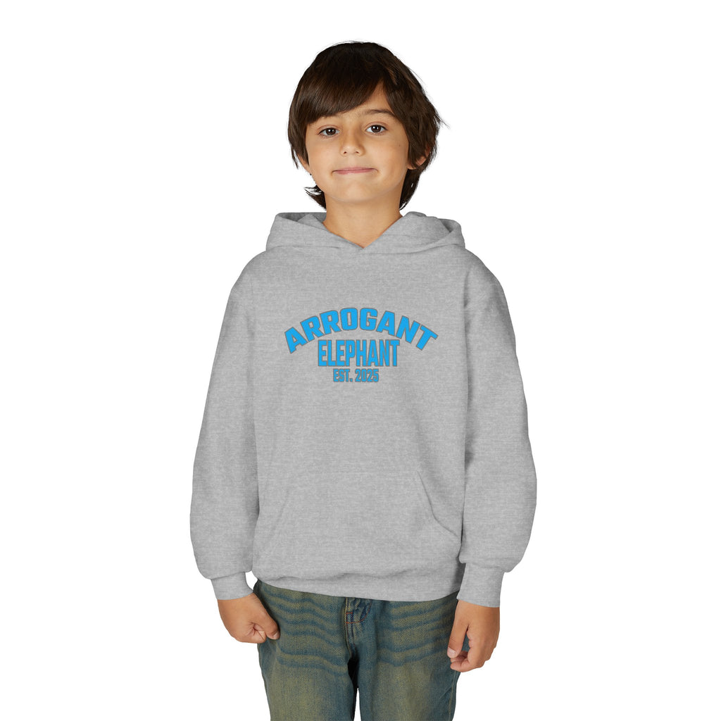 Arrogant Elephant™ Youth Hoodie – EST. 2025 - Retro Collegiate Graphic Sweatshirt