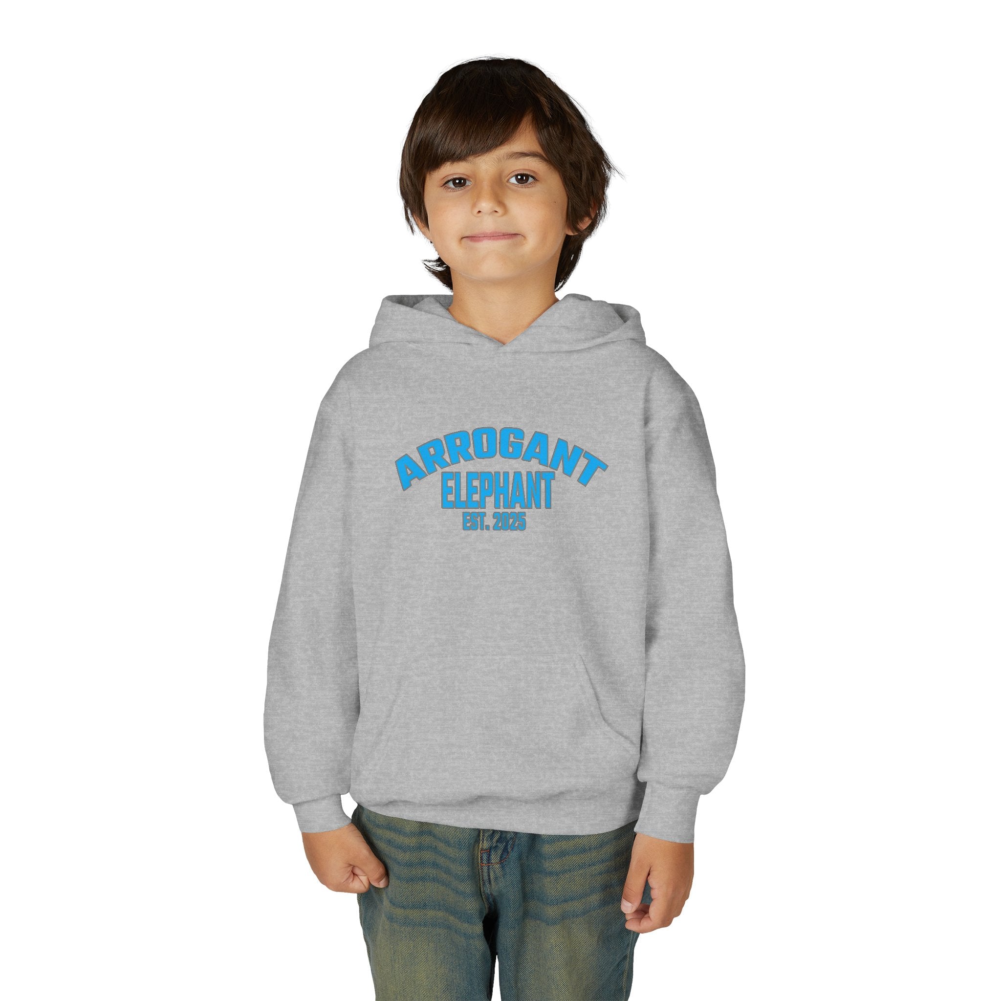 Arrogant Elephant™ Youth Hoodie – EST. 2025 - Retro Collegiate Graphic Sweatshirt