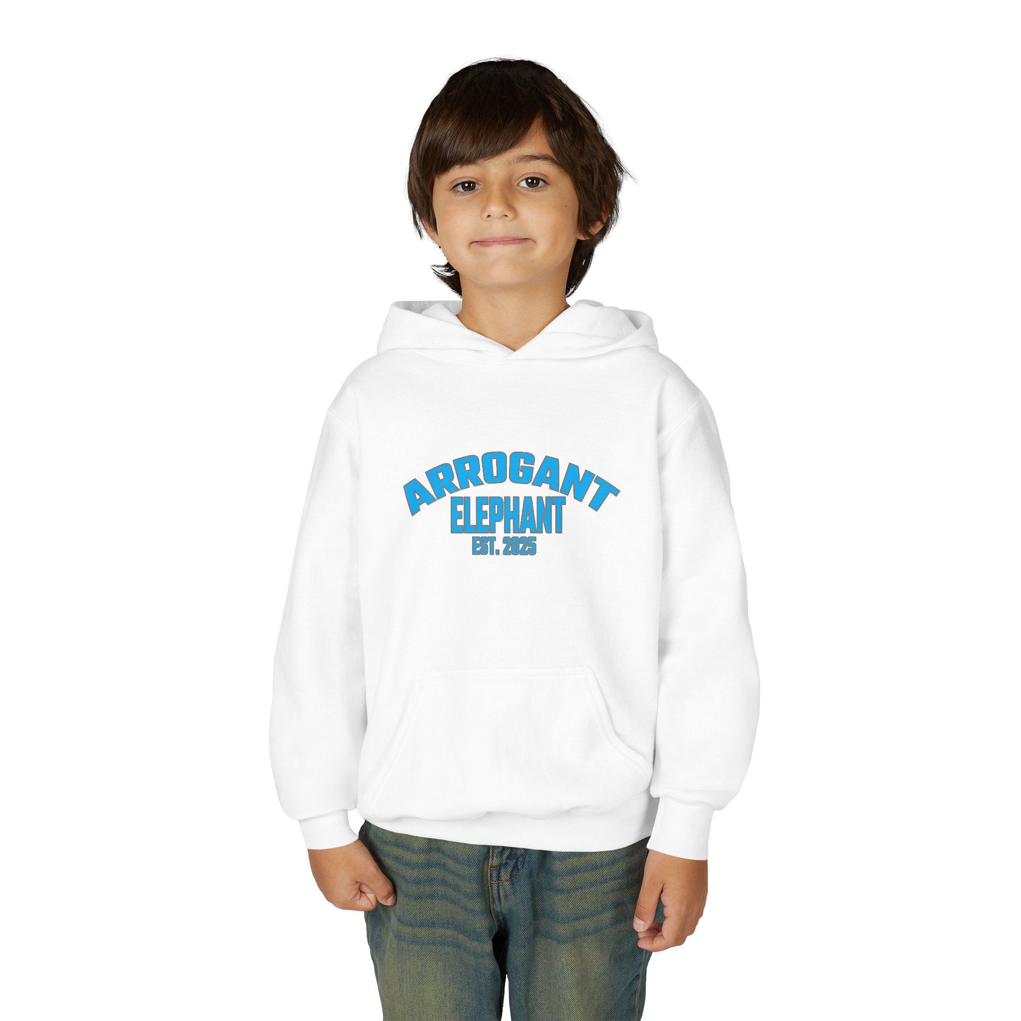Arrogant Elephant™ Youth Hoodie – EST. 2025 - Retro Collegiate Graphic Sweatshirt