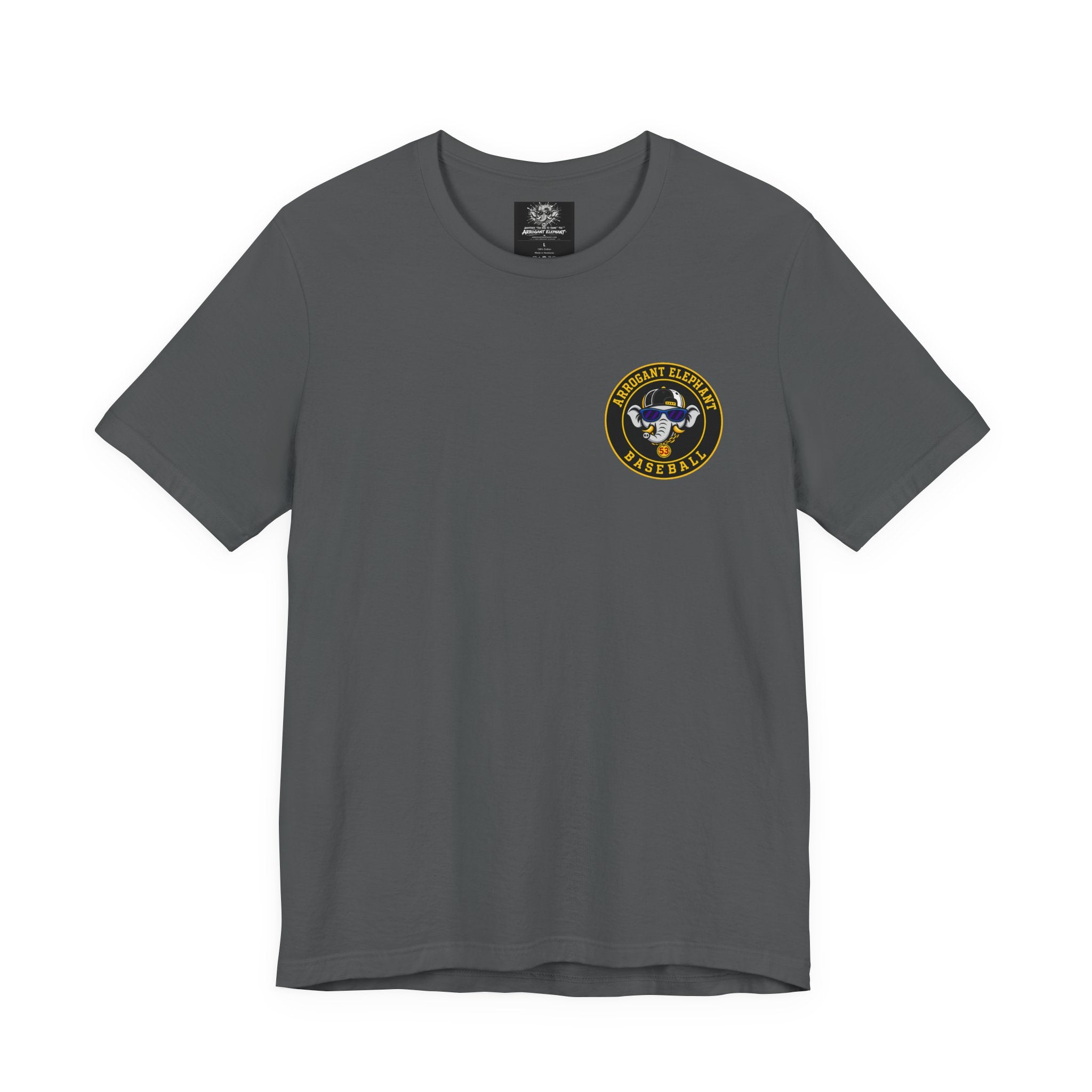 Adult Arrogant Elephant Graphic Tee — Retro Mascot Tee for Fans & Streetwear